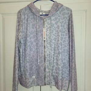 Sundry Lavender and Gray Animal Print Zip Hoodie